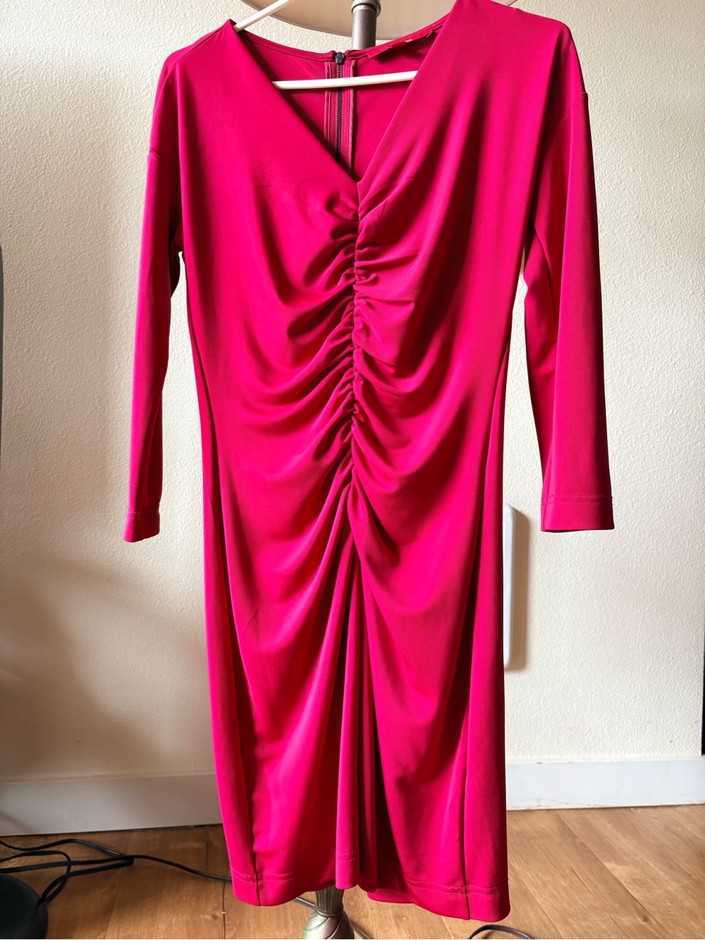Narciso Rodriguez for DesigNation Pink Ruched V-Neck Sheath Dress Size S